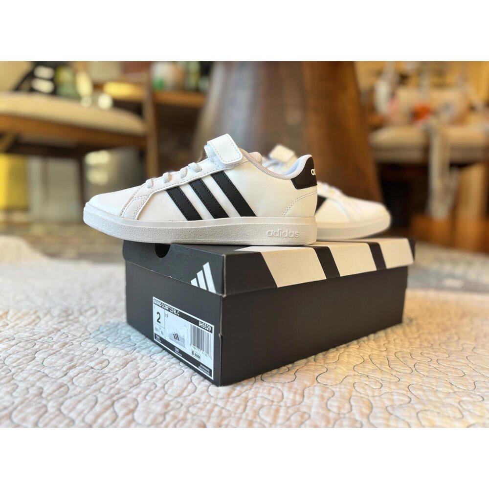 Adidas Grand Court 2.0 White and Black Classic Sneakers Size Y2
